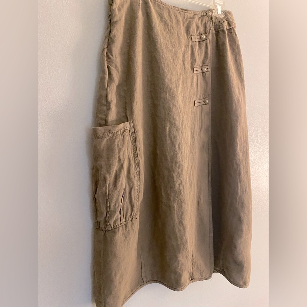 CANNISSE Linen Cargo Midi Skirt Faux Wrap Lagenlook